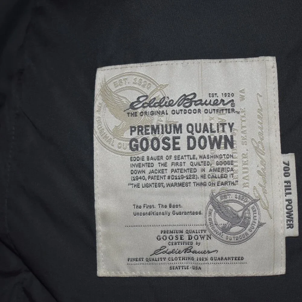 Eddie Bauer Men's Puffer Vest Goose Down Full Zip Pockets Black Size Large